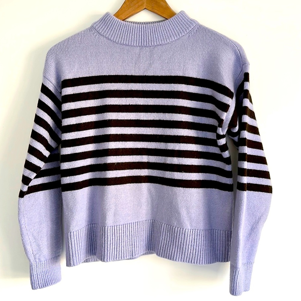Ann Taylor Blue and Brown Funnel Neck Sweater Size XS